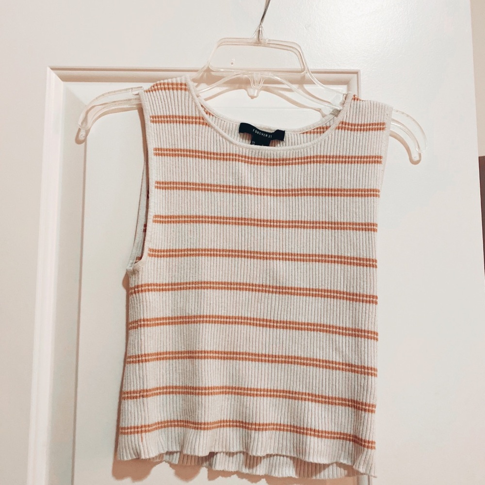 Tan and white striped crop top